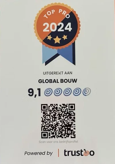 Trustoo Top Pro 2024, uitgereikt aan Global Bouw, score 9,1